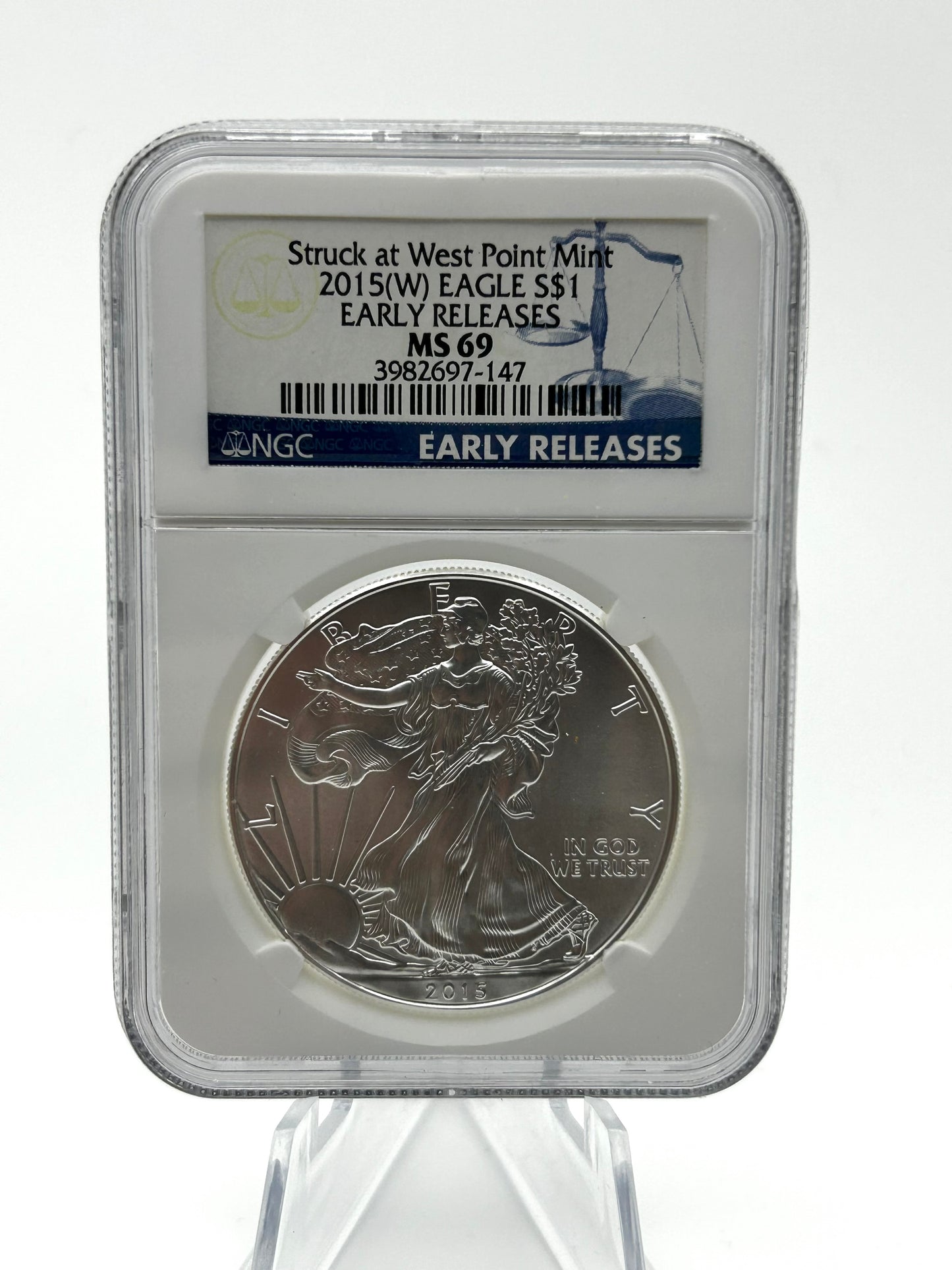 2015(W) American Silver Eagle – NGC MS 69 – Early Releases – Struck at West Point Mint – 1 oz Fine Silver