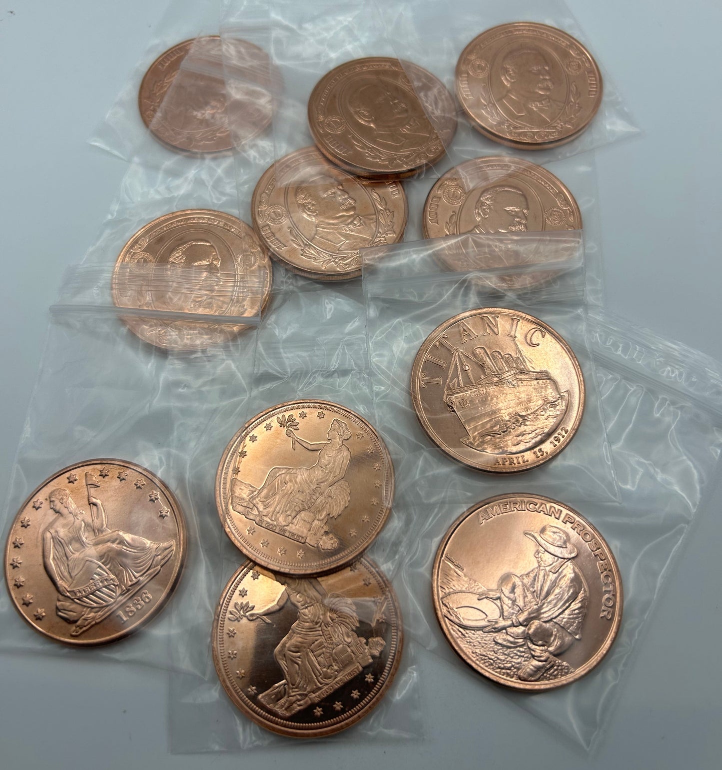 Assorted 1 oz .999 Fine Copper Rounds - Lot of 11 (11 oz Total Copper)