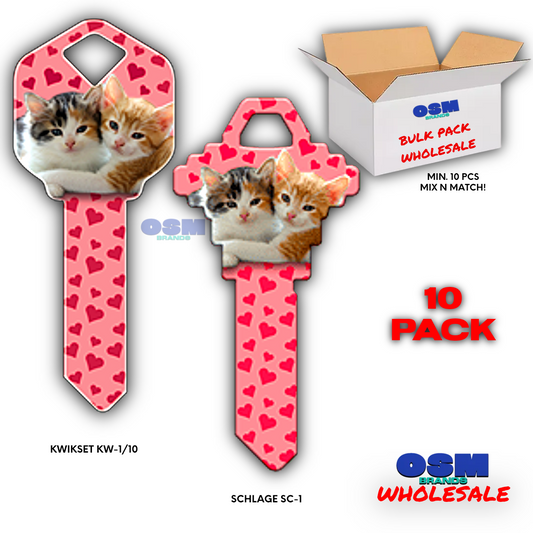 Adorable Kittens Heart 10 PACK House Key Blank for KWIKSET OR SCHLAGE