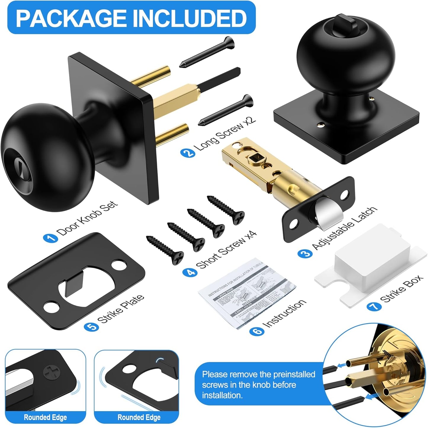 10 Pack Privacy Door Knobs Interior, Matte Black Keyless Door Locks for Bedrooms Bathrooms - ANSI Grade-3 Certified Modern Locking Doorknob - Round Door Knob with Lock, Heavy Duty