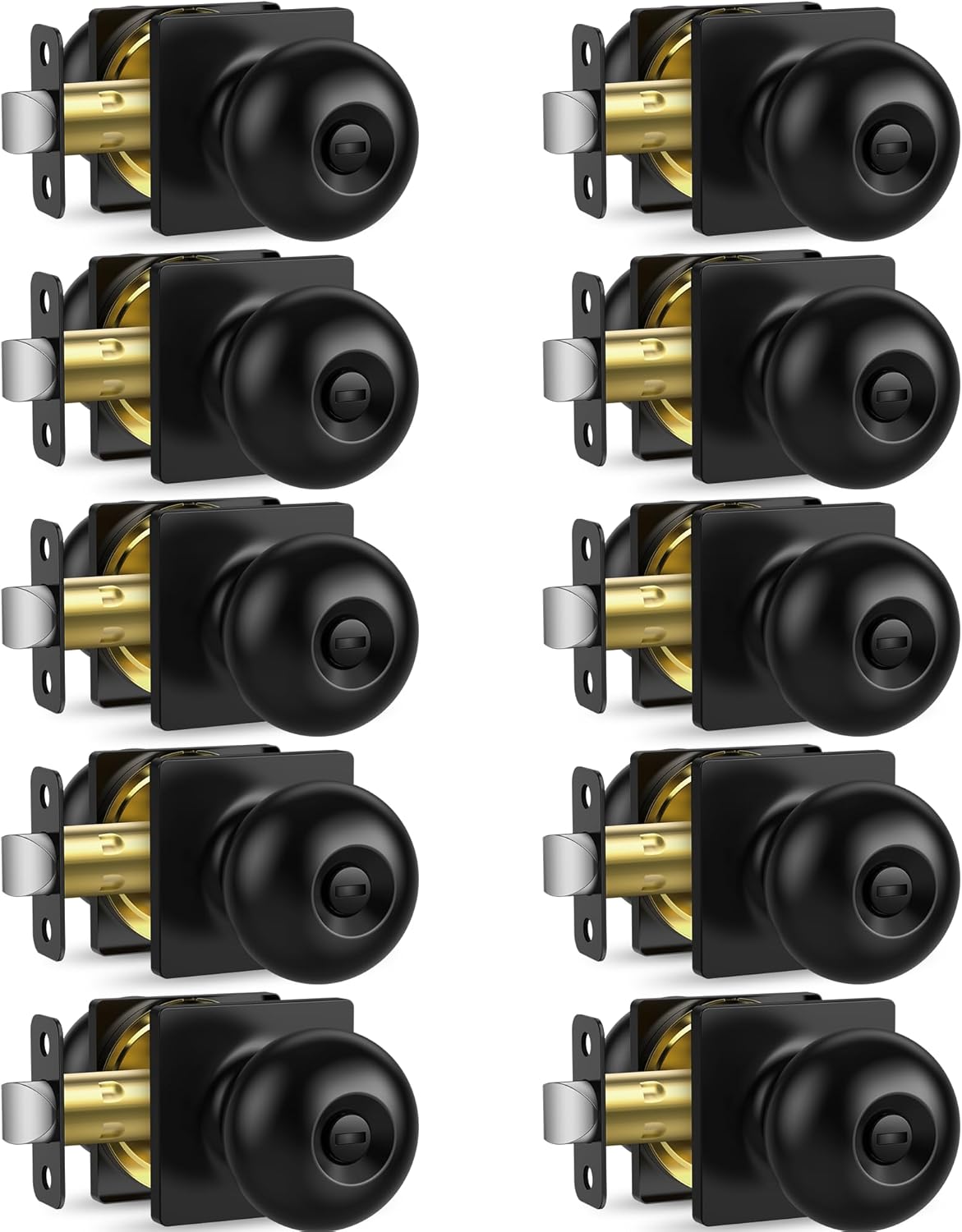 10 Pack Privacy Door Knobs Interior, Matte Black Keyless Door Locks for Bedrooms Bathrooms - ANSI Grade-3 Certified Modern Locking Doorknob - Round Door Knob with Lock, Heavy Duty