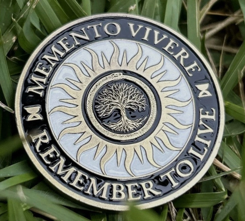 Memento Mori & Memento Vivere Stoic Challenge Coin – Remember You Must Die • Remember to Live (10 Pack)