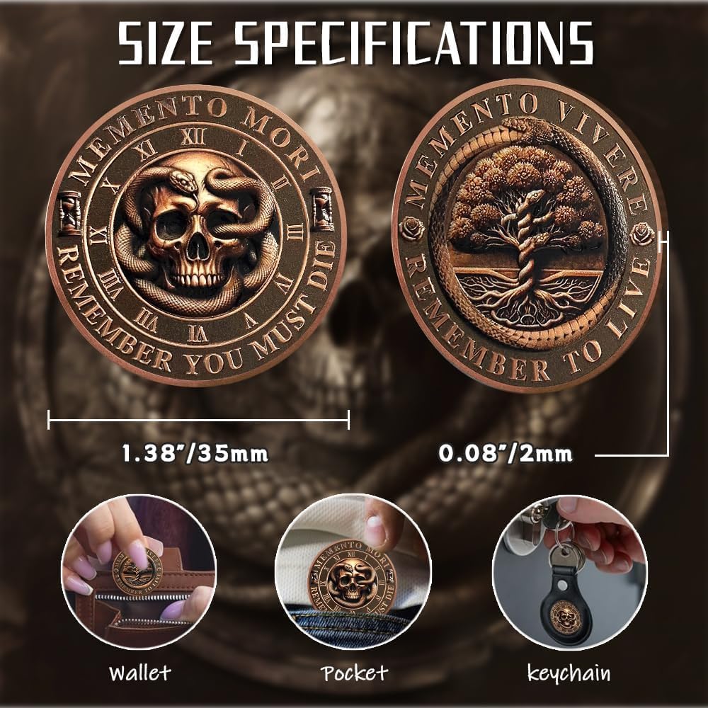 10pcs Memento Mori Coin Skull Challenge Coins Daily Stoic Reminder Token EDC Coins Inspirational Daily Stoicism Gifts