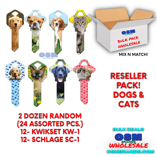 24 PCS Random Dogs & Cats House Key Blanks Reseller pack