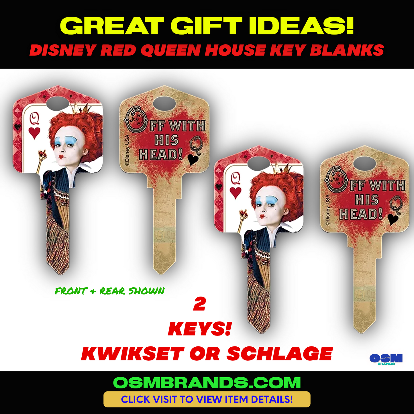 2 PK DISNEY RED QUEEN House Key Blank for KWIKSET OR SCHLAGE