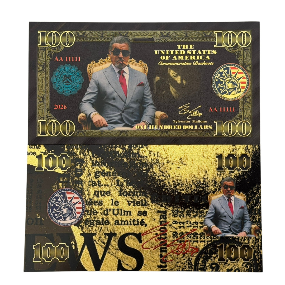2 sets of 4-Sylvester Stallone Black & 24K Gold Plated Banknotes set