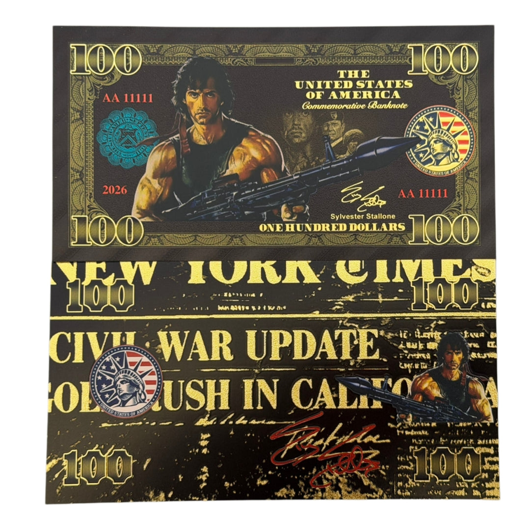 2 sets of 4-Sylvester Stallone Black & 24K Gold Plated Banknotes set