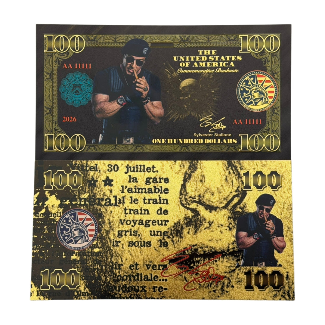 2 sets of 4-Sylvester Stallone Black & 24K Gold Plated Banknotes set