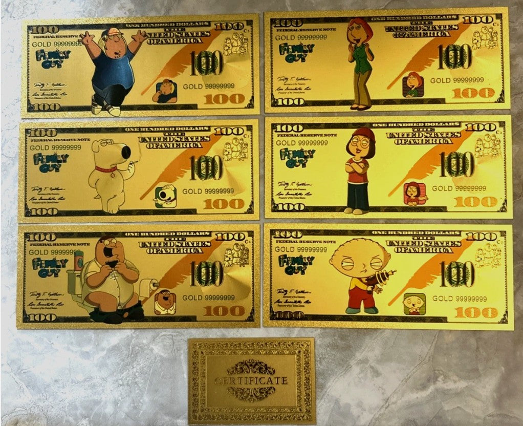 Family Guy Gold Foil Banknote Set – 6 Characters with Certificate-💥SOCIAL MEDIA DEALS!