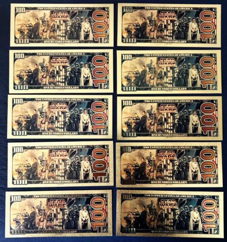 Star Wars Gold Foil Banknote Set – 10 Characters + Certificate of Authenticity