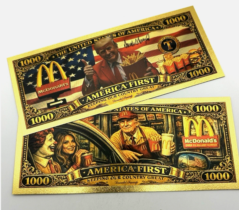 Trump "America First" McDonald's $1000 Gold Foil Novelty Bill — Pack of 20