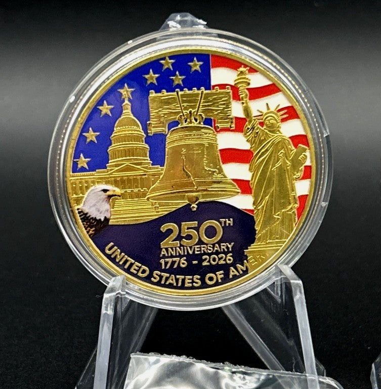 USA 250th Anniversary Challenge Coins - Lot of 10 (40mm with Capsules)