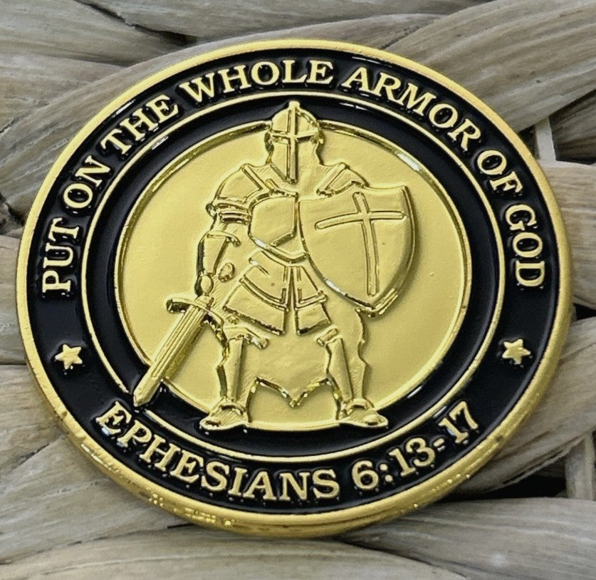 Armor of God Challenge Coin – 6/10-Pack | Ephesians 6:13-17 | Gold & Black