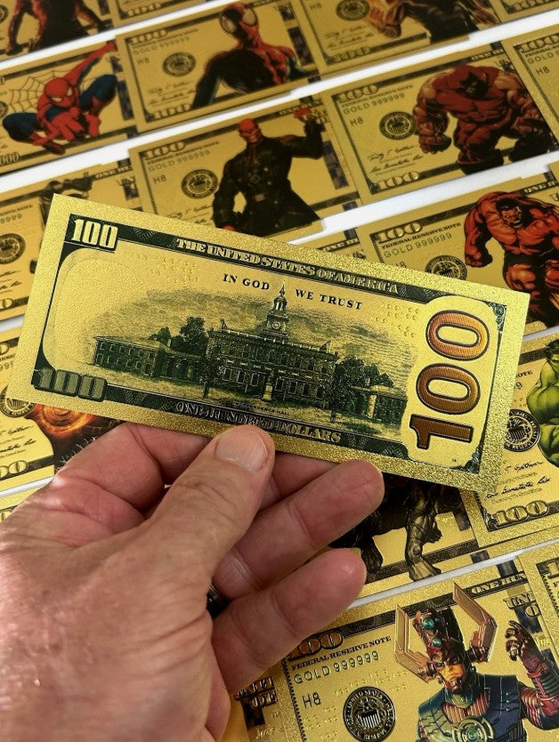 Complete Marvel Superheroes Set – 24K Gold Foil Novelty Banknotes (50 PC)
