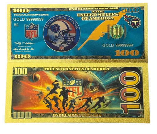 Tennessee Titans NFL $100 Gold Banknote front and back