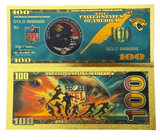 Jacksonville Jaguars NFL $100 Gold Banknote front and back