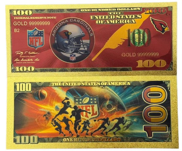 Arizona Cardinals NFL $100 Gold Banknote front and back