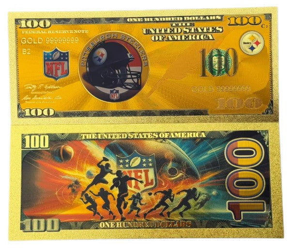 Pittsburgh Steelers NFL $100 Gold Banknote front and back