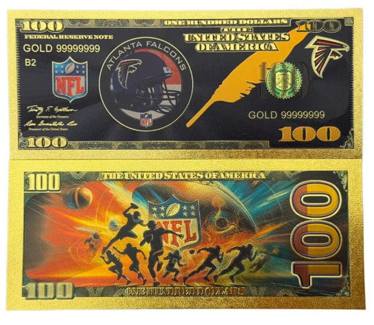 Atlanta Falcons NFL $100 Gold Banknote front and back
