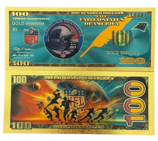 Carolina Panthers NFL $100 Gold Banknote front and back