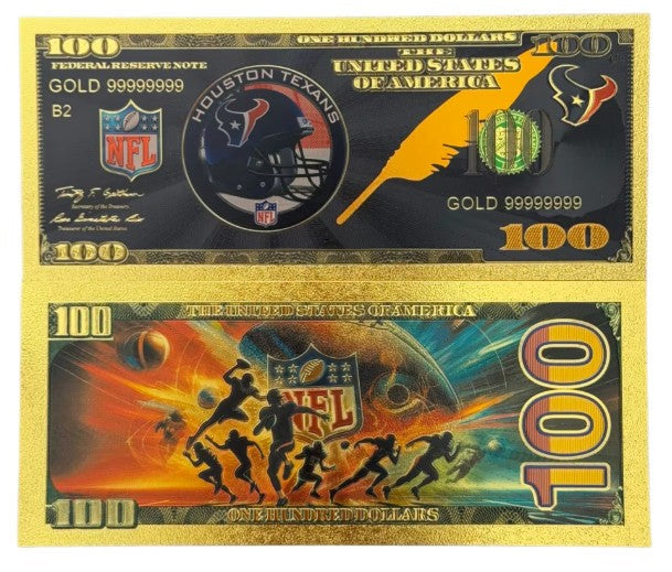 Houston Texans NFL $100 Gold Banknote front and back
