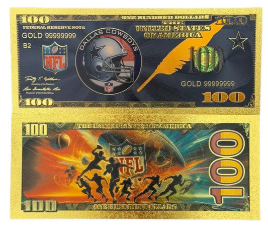 Dallas Cowboys NFL $100 Gold Banknote front and back