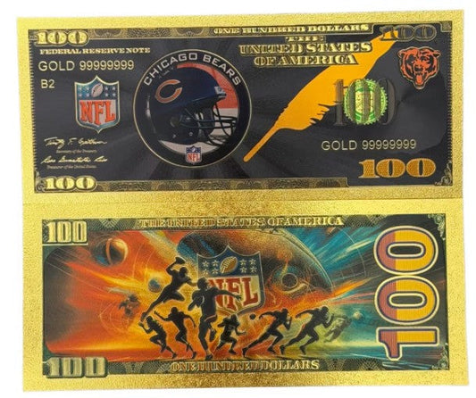 Chicago Bears NFL $100 Gold Banknote front and back