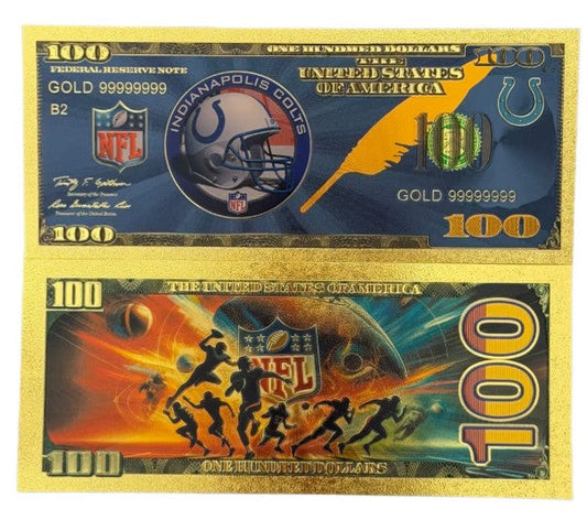 Indianapolis Colts NFL $100 Gold Banknote front and back