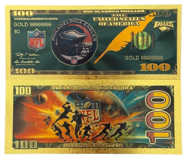 Philadelphia Eagles NFL $100 Gold Banknote front and back