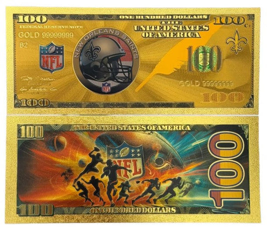 New Orleans Saints NFL $100 Gold Banknote front and back