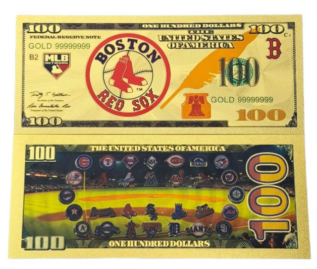 Boston Red Sox MLB $100 Gold Banknote front and back