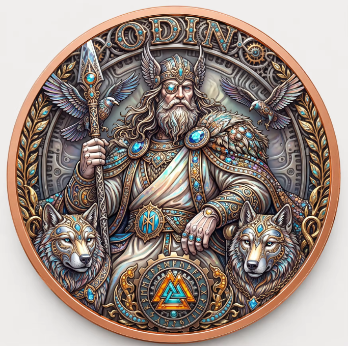 Odin Allfather Norse Mythology Series – 1 oz .999 Fine Copper Round High Relief (Roll of 20) – 5 UV Color Designs