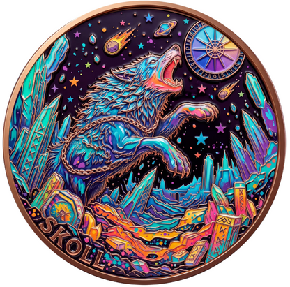 5 Styles! Sköll The Sun Wolf Norse Mythology Series – 1 oz .999 Fine Copper Round 40mm (Packs of 20) – 5 UV Color Designs