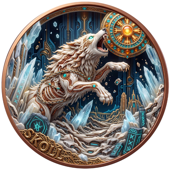 5 Styles! Sköll The Sun Wolf Norse Mythology Series – 1 oz .999 Fine Copper Round 40mm (Packs of 20) – 5 UV Color Designs