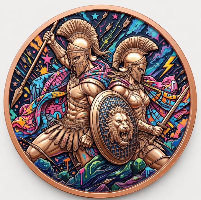 Spartan Warriors Greek Mythology Series – 1 oz .999 Fine Copper Round 40mm – Roll of 20 – Choose Your UV Color Design
