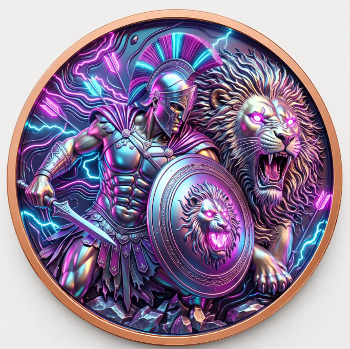 Spartan Warrior & Lion Greek Mythology Series – 1 oz .999 Fine Copper Round 40mm – Roll of 20 – Choose Your Color Design