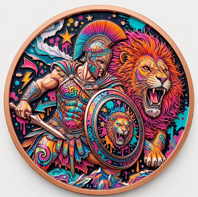 Spartan Warrior & Lion Greek Mythology Series – 1 oz .999 Fine Copper Round 40mm – Roll of 20 – Choose Your Color Design