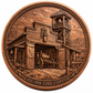 Historic firehouse and bell tower copper coin