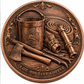 Firefighting tools copper coin with bucket, hose, nozzle and axe