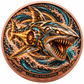 Turbine-inspired mechanical shark with orange accents and teal waves, 1 oz .999 fine copper coin
