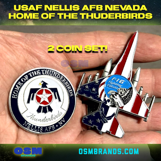 USAF NELLIS AFB F-16 THUNDERBIRDS COIN SET OF 2-FANTASTIC!