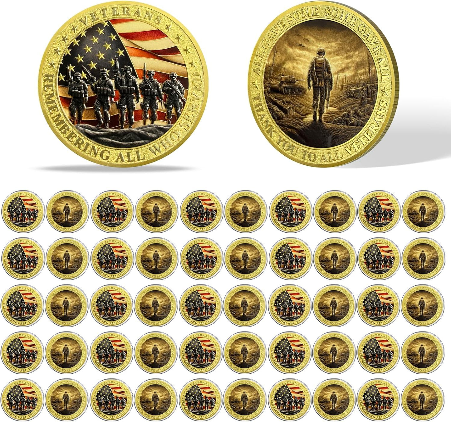 50Pcs Military Challenge Coins Set - Thank You to All Veterans Coin Military Commemorative Appreciation Gifts for Men Women Thank You for Your Service Veterans Day Gifts Bulk