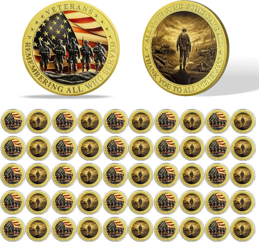 50Pcs Military Challenge Coins Set - Thank You to All Veterans Coin Military Commemorative Appreciation Gifts for Men Women Thank You for Your Service Veterans Day Gifts Bulk