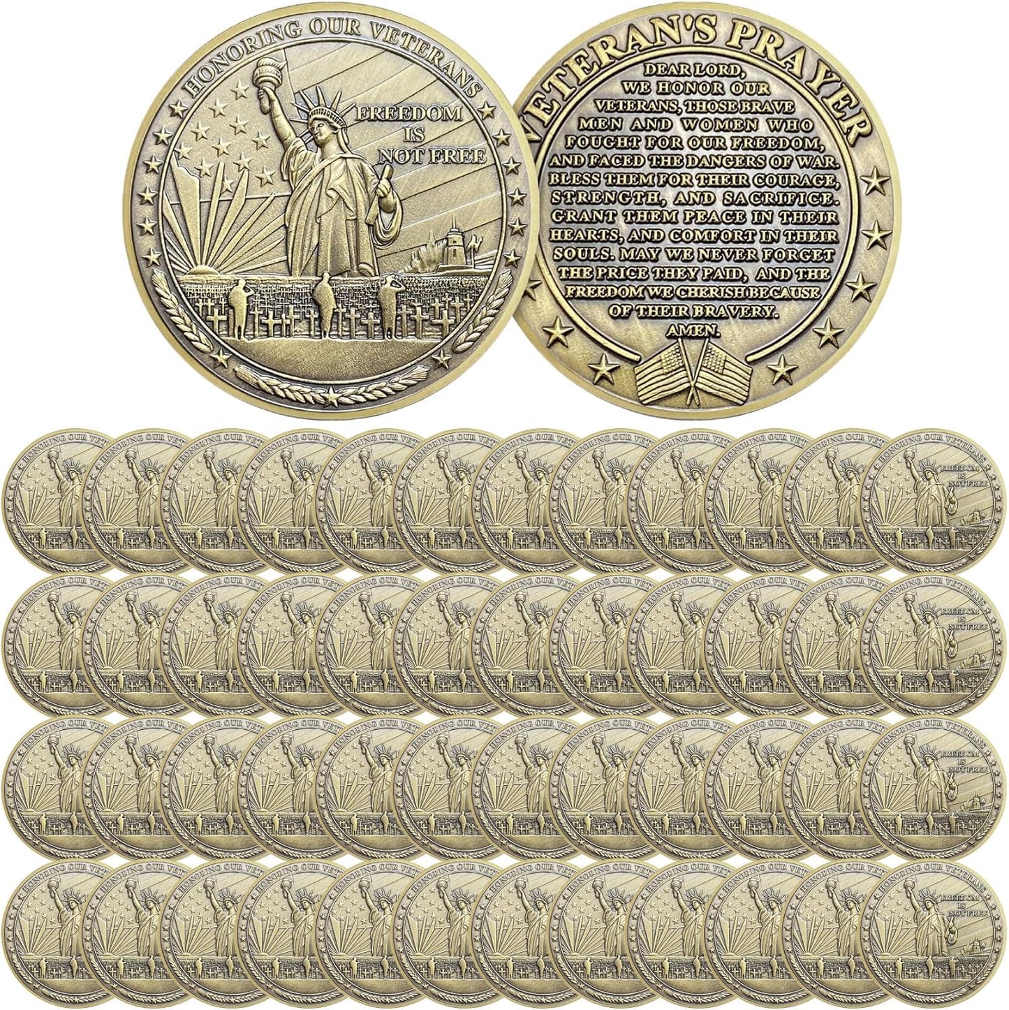 Veteran’s Prayer Challenge Coin – Freedom Is Not Free Antique Bronze (50 Pack)