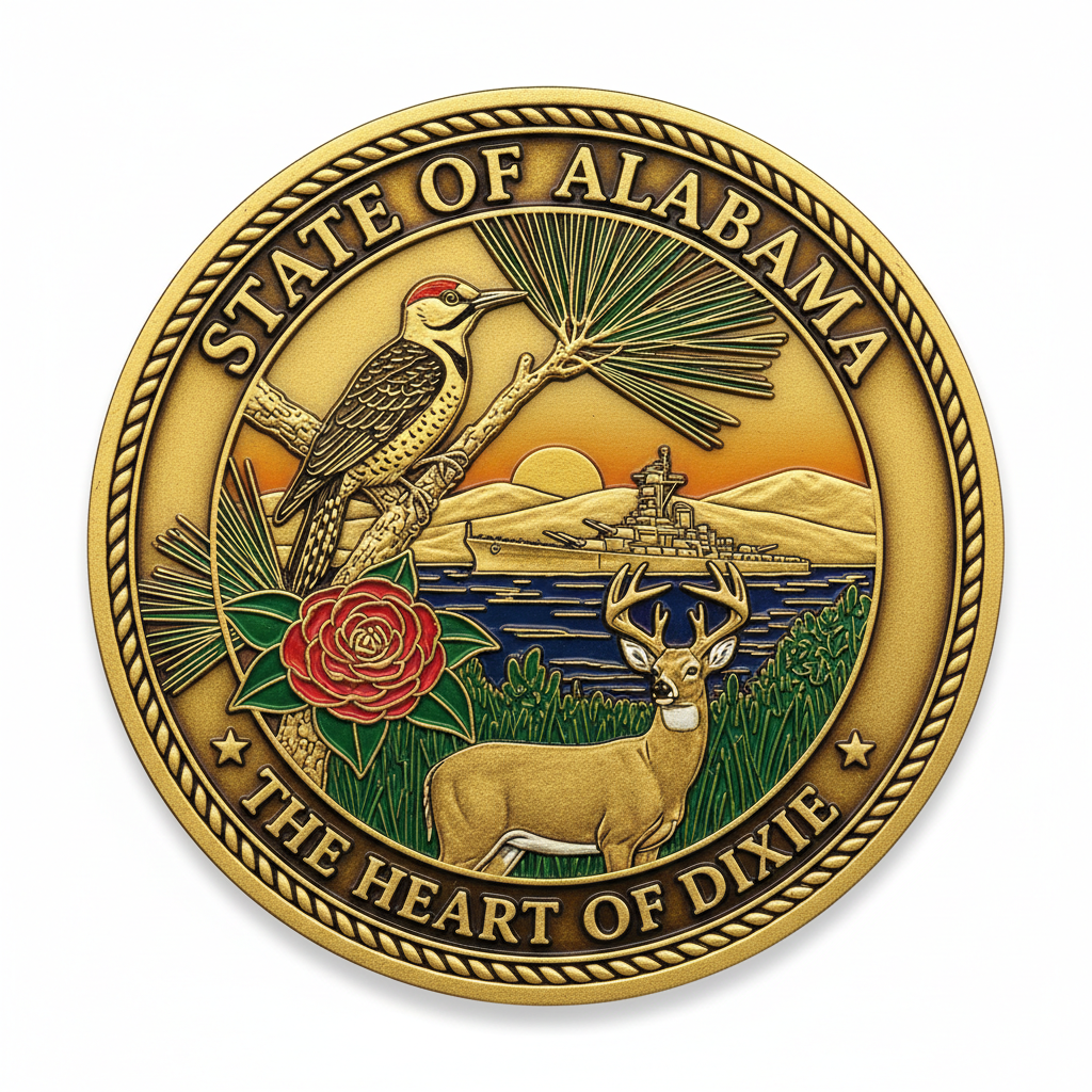 Alabama State Challenge Coin - Antique Gold