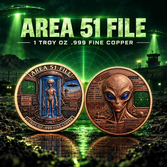 NOW IN STOCK! Area 51 File – EBE-750 Alien 1 Troy Oz .999 Fine Copper Round (40mm)