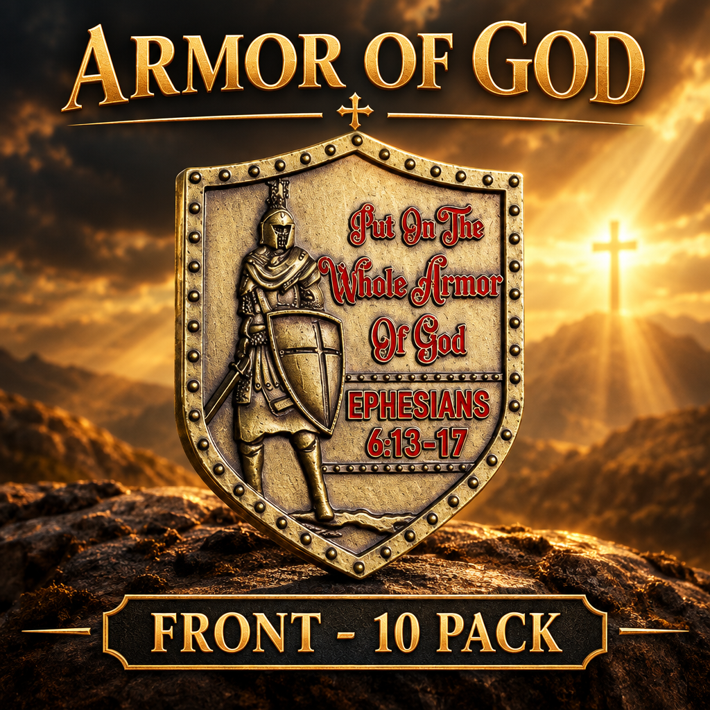 Armor of God Shield Challenge Coins – 2-Inch Christian Coins – 10 Pack