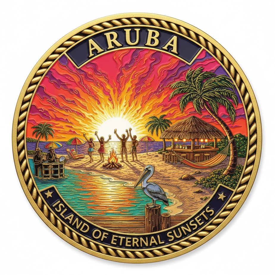 Aruba Sunset Beach Party Challenge Coin