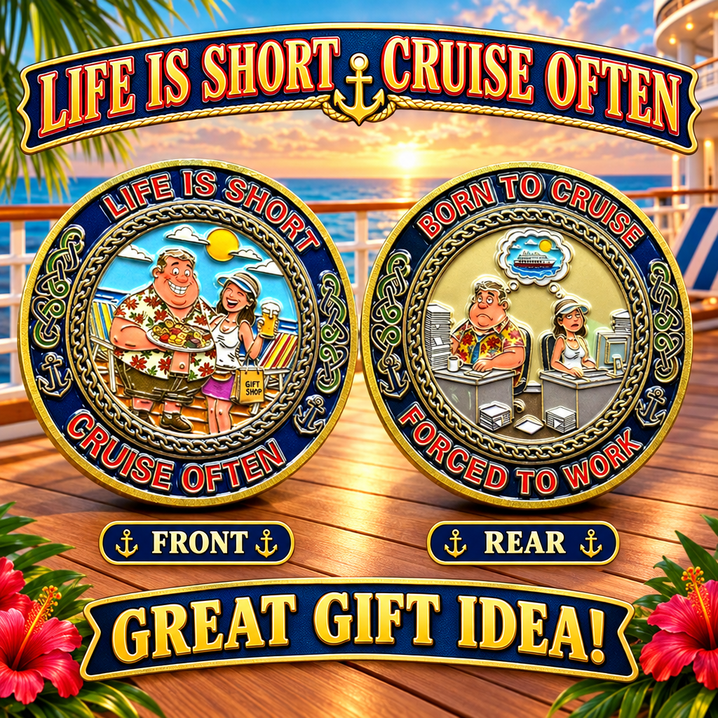 Life Is Short, Cruise Often / Born to Cruise, Forced to Work Challenge Coin