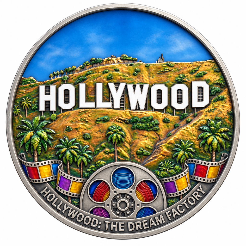 Colorful silver Hollywood coin